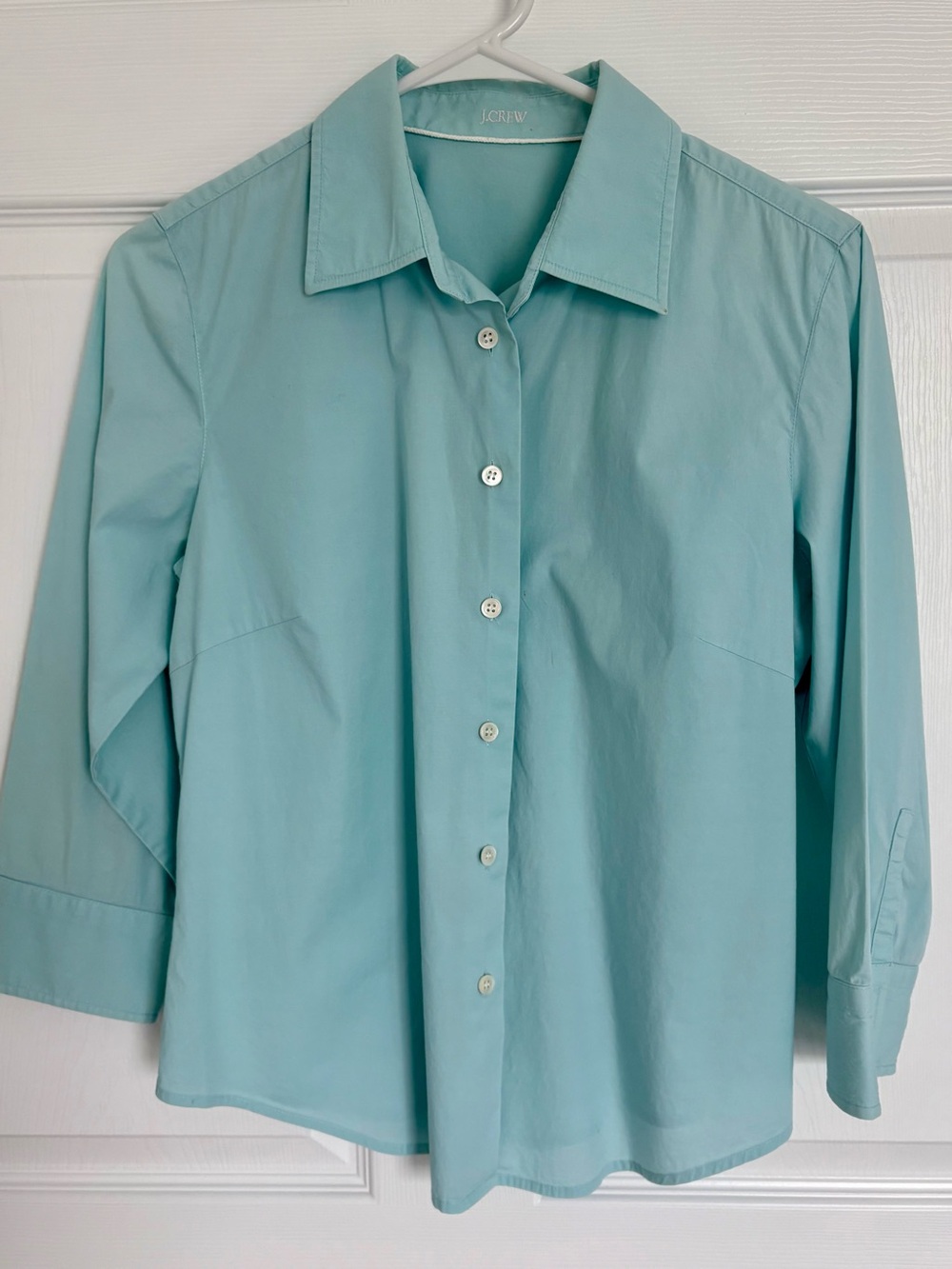 J. Crew light aqua blue Button-Front Shirt, 3/4 sleeves